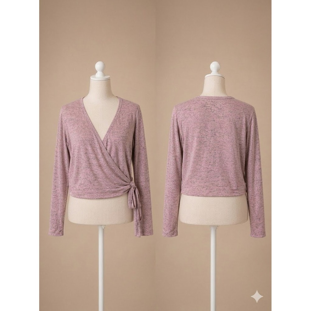 Xhilaration Pink Wrap Top XL Knit V Neck Tie Waist‎ Flattering Sweater